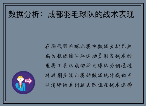 数据分析：成都羽毛球队的战术表现