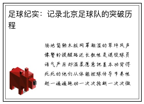 足球纪实：记录北京足球队的突破历程